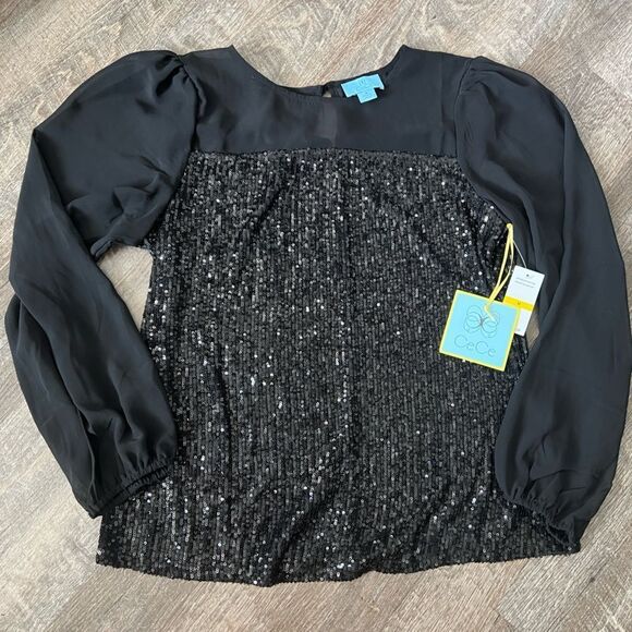 CeCe Long Sleeve Sequin Blouse- Size Medium - Picture 3 of 8